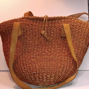 Unique Medium Size Satchel Brown Woven Tote Bag